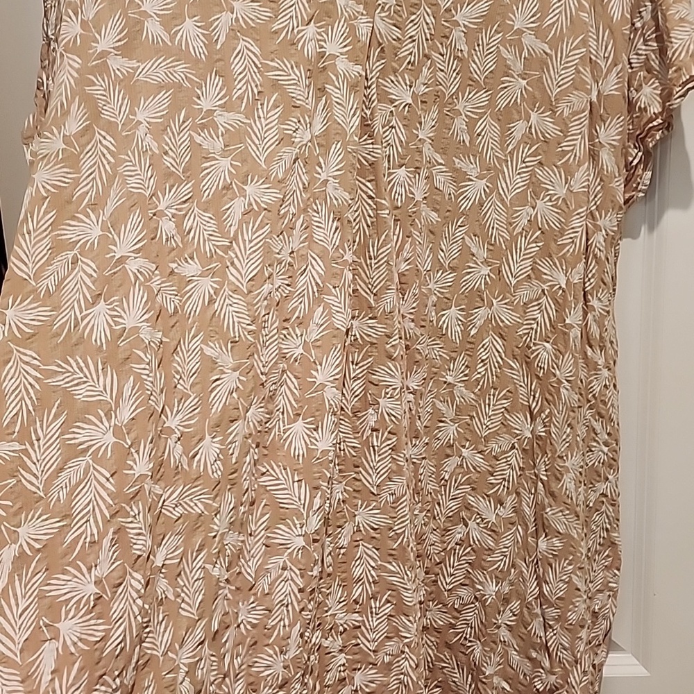 Gigio Turn A Leaf Neutral Leaf Print V-Neck Midi Dress 1x Oversized - Picture 5 of 6